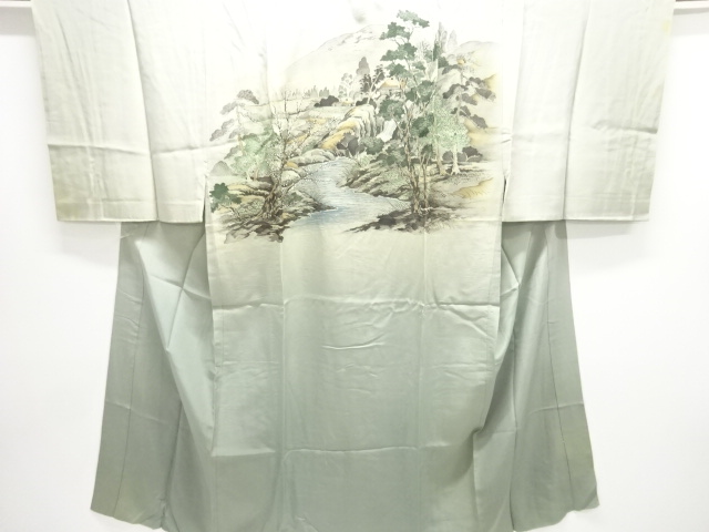 JAPANESE KIMONO / ANTIQUE MENS JUBAN / SILK / SCENERY OF COUNTRYSIDE